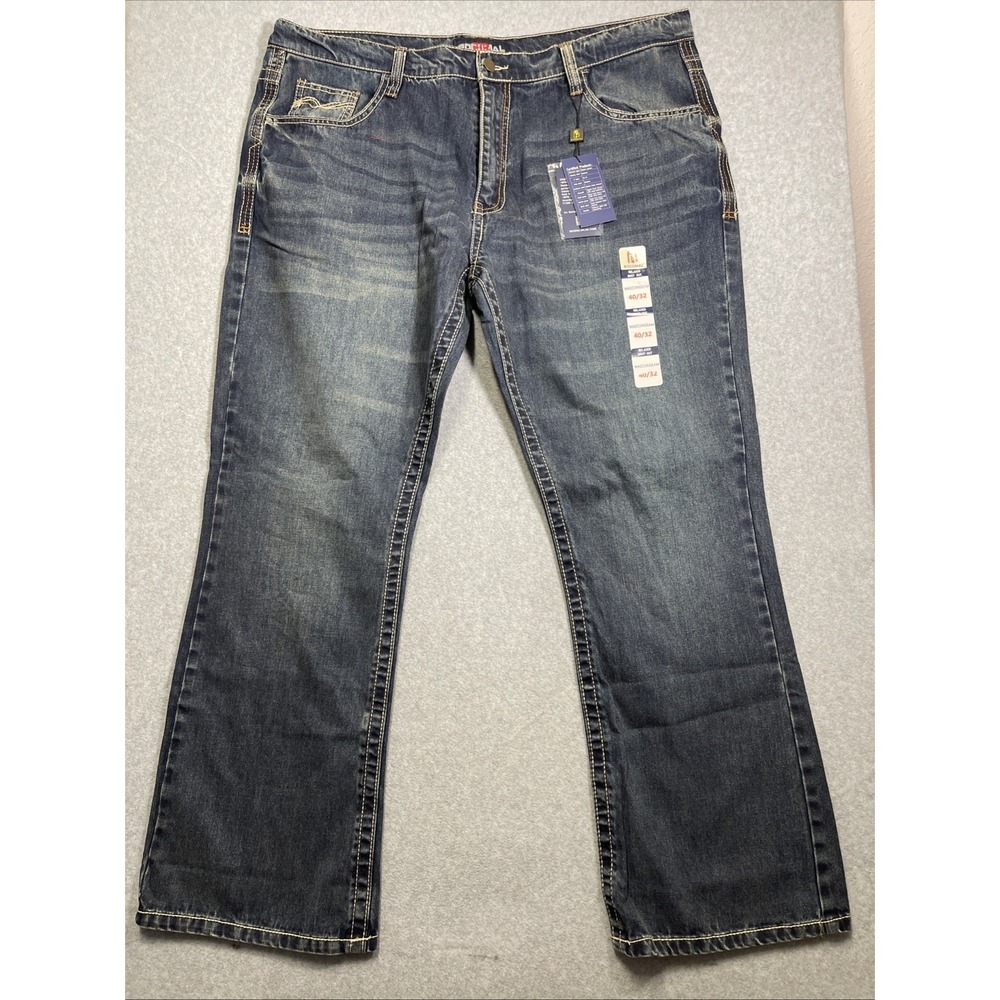 BOCOMAL FR Men's Relaxed Bootcut Blue Denim Jeans Dark Wash 5-Pocket Size 40x32